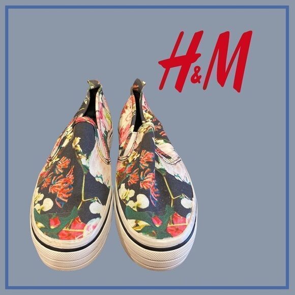 H&M Divided Black Floral Platform Loafers 8.5 - Picture 2 of 4